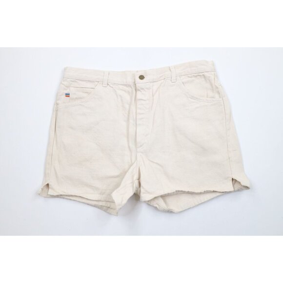 Vintage 70s Streetwear Mens 36 Distressed Above Knee Denim Jean Shorts Beige USA